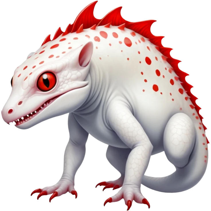 a translucent white with black belly and red eyes exotic albino edgy vernid-fionbri-creature with splash patterns full body emoji