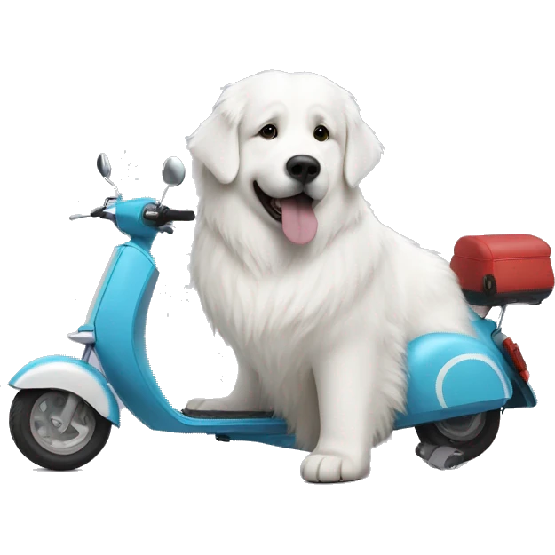Great Pyrenees next to a scooter  emoji