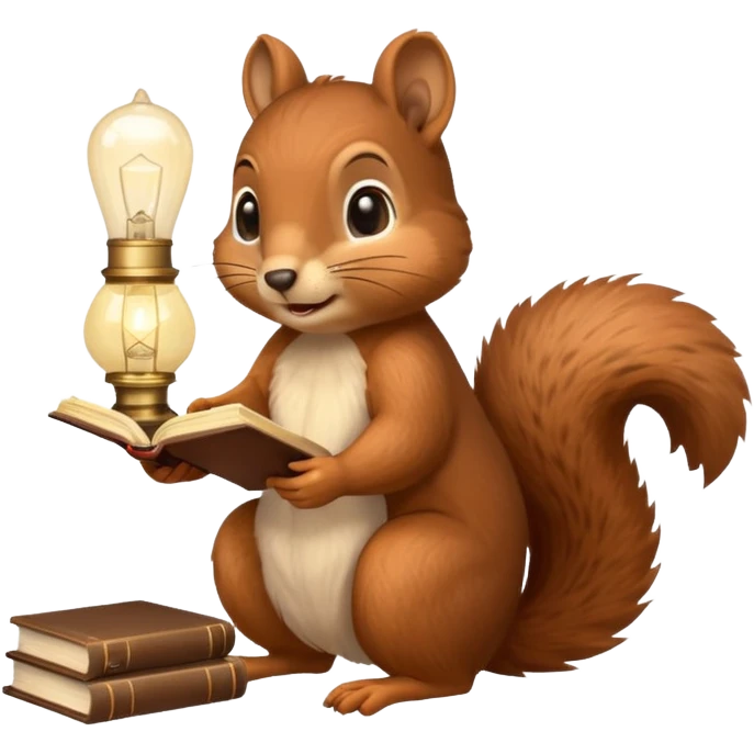 squirrel reading with retro light lamp emoji