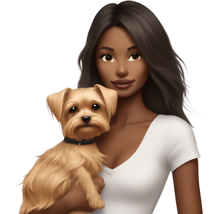 Photo Real pale Victoria secret model cuddling a Yorkshire terrier  emoji
