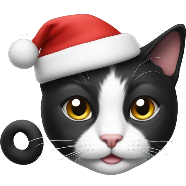 Black and white cat with Christmas hat emoji