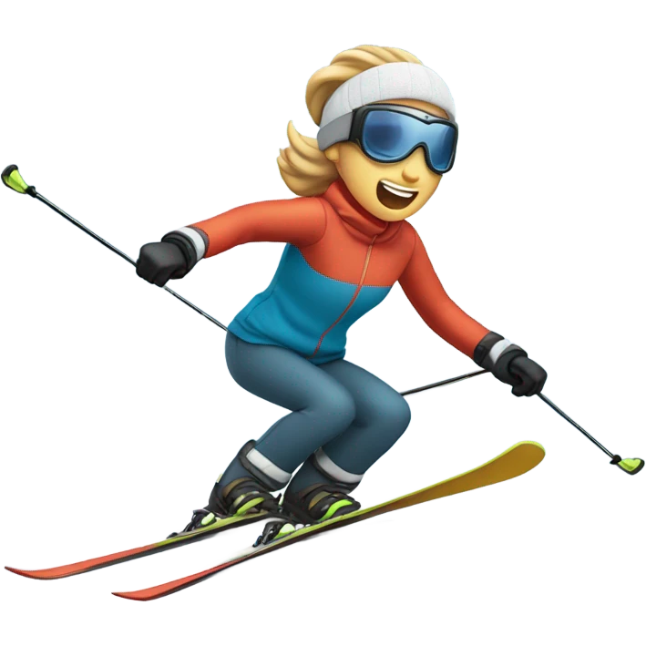 Skiing down a hill with Erin’s face emoji