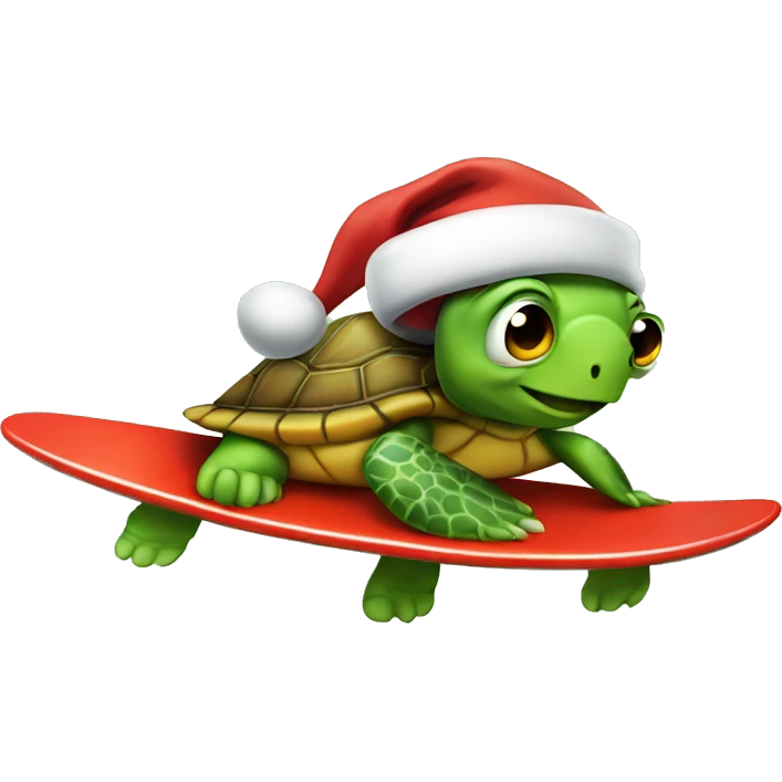 Turtle with a Santa hat surfboarding emoji