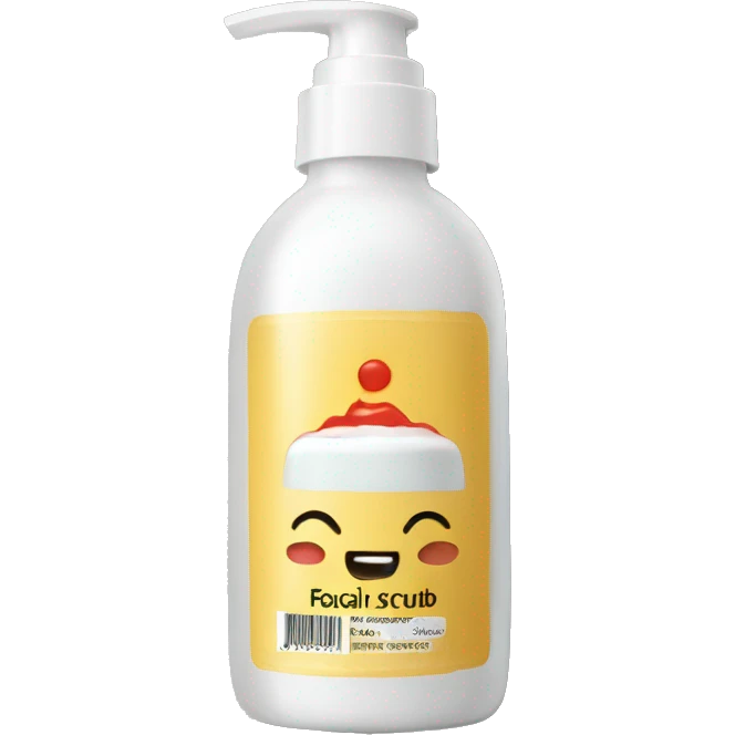 facial scrub bottle with label emoji