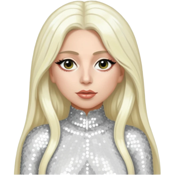 Lady Gaga with long platinum blonde hair, white sequin outfit emoji