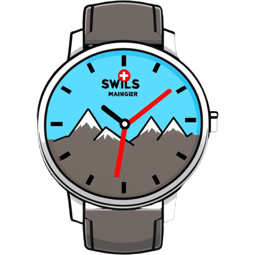 Swiss wealth manager with Alps background, Swiss watch, and financial charts emoji