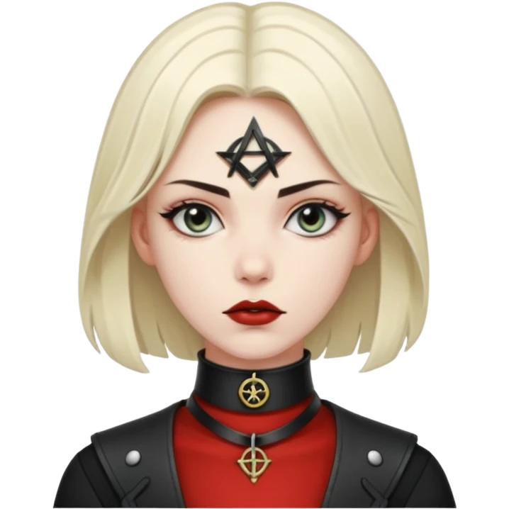Leather choker with occult symbol on pale neck, dominance and devotion emoji