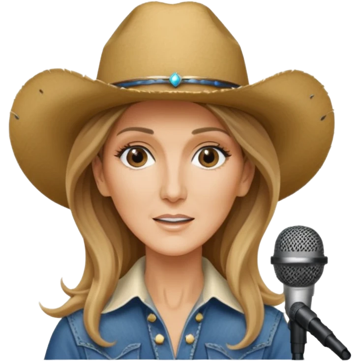 celin dion is singing with mirco and cowboy hat emoji