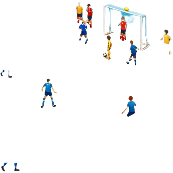 A mini-football match in an indoor sports hall with wooden flooring and clear field markings. The scene shows a vibrant game in action, with players positioned on the court, the goalposts visible, and the atmosphere filled with energy and focus. emoji