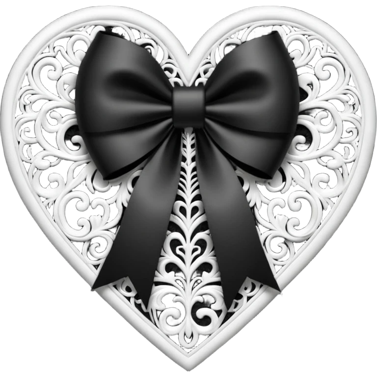 heart with a bow, goth, blackwhite emoji