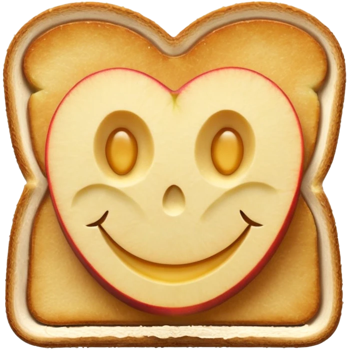 toast with apple slices arranged in a smiley face on top emoji