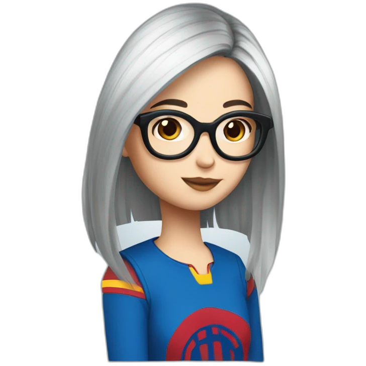 FCB girl long black hair with glasses blue red emoji