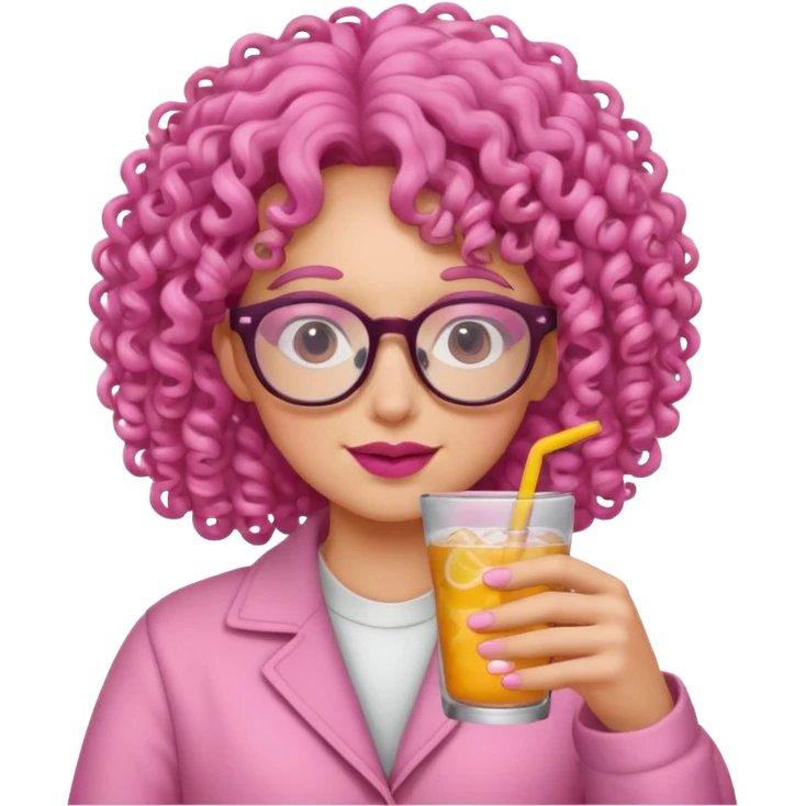 pink curly haired drink holder with glasses  emoji