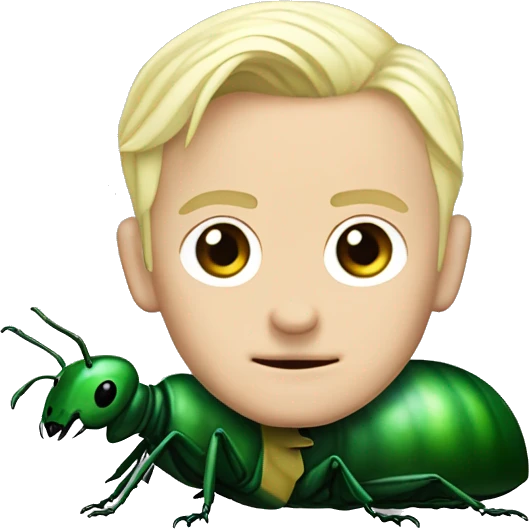 Draco Malfoy with the body of a green beetle emoji