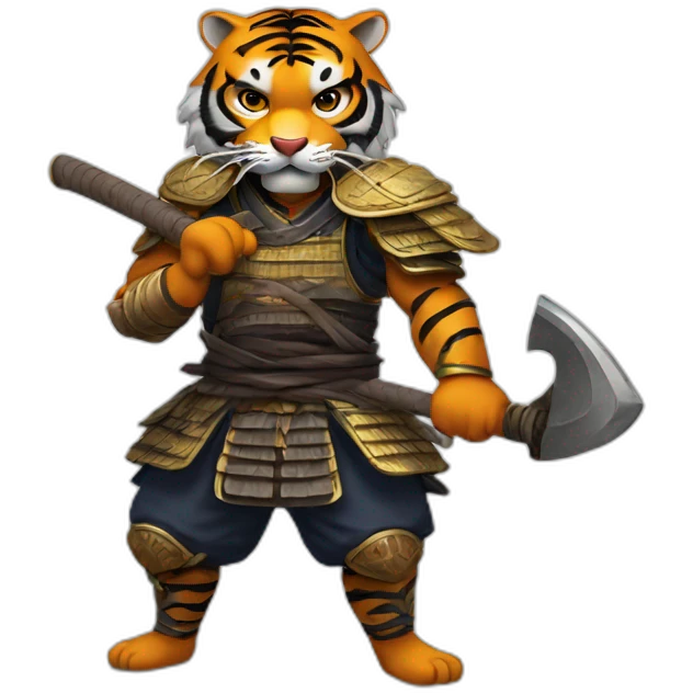 Tiger samurai holding axe emoji