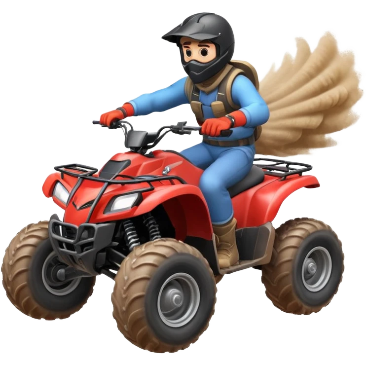 man riding an ATV, dynamic action pose, off-road vehicle, dust trail, 3D cartoon, mobile game icon style, clean background, no text, no watermark

 emoji