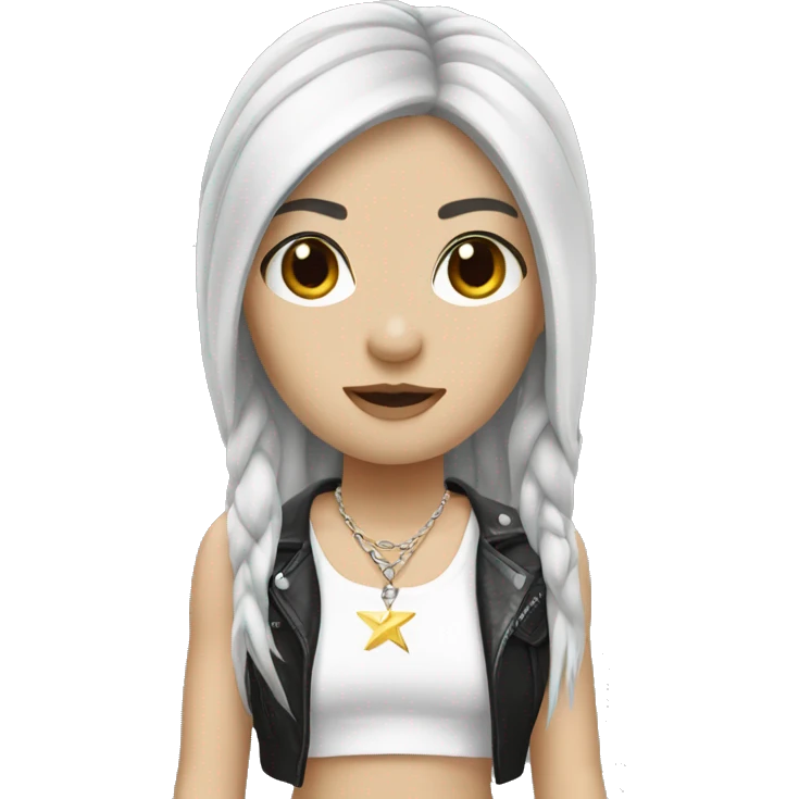 Rockstar-girl-white skin- dark mullet emoji