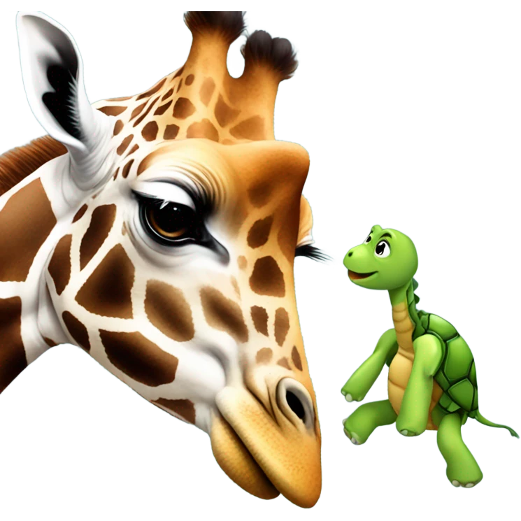 Giraffe kissing a turtle emoji