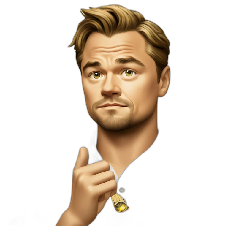 leonardo dicaprio in a white polo shirt and gold watch throws moneyone emoji