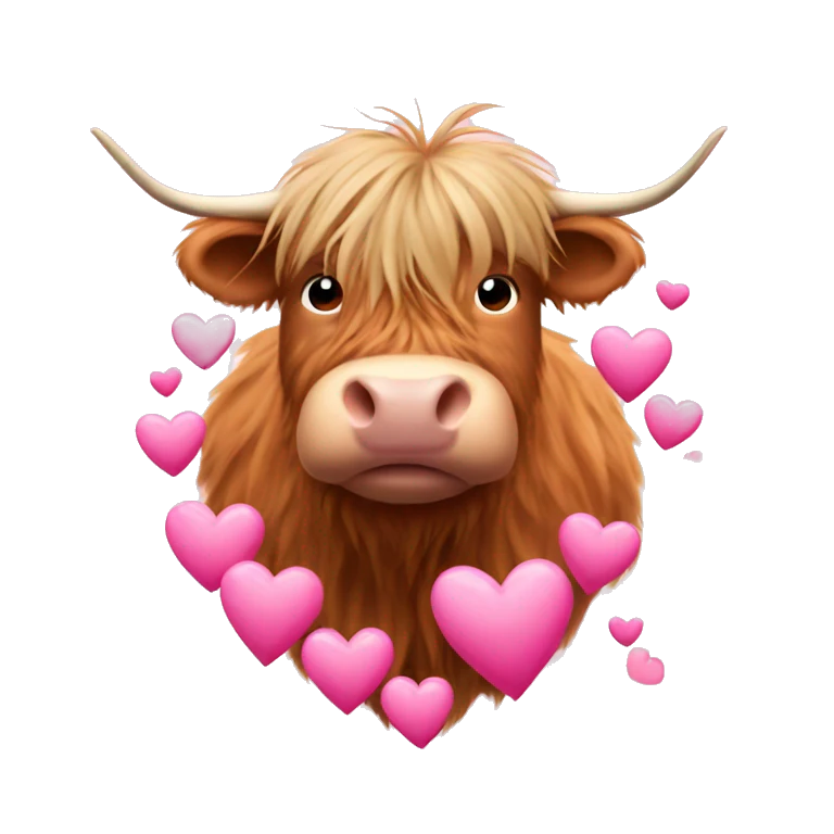 Highland cow surrounded by pink hearts  emoji