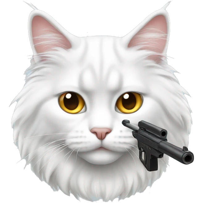 White main coon cat with gun emoji