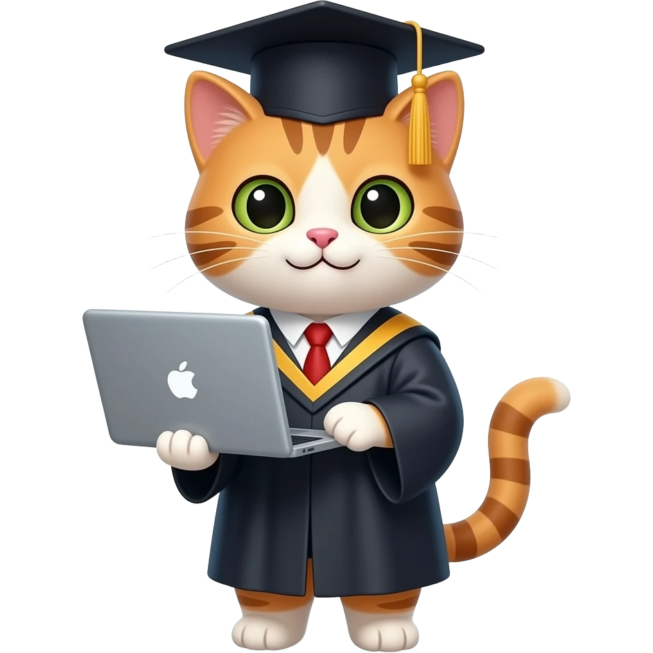 a graduate cat with a laptop emoji