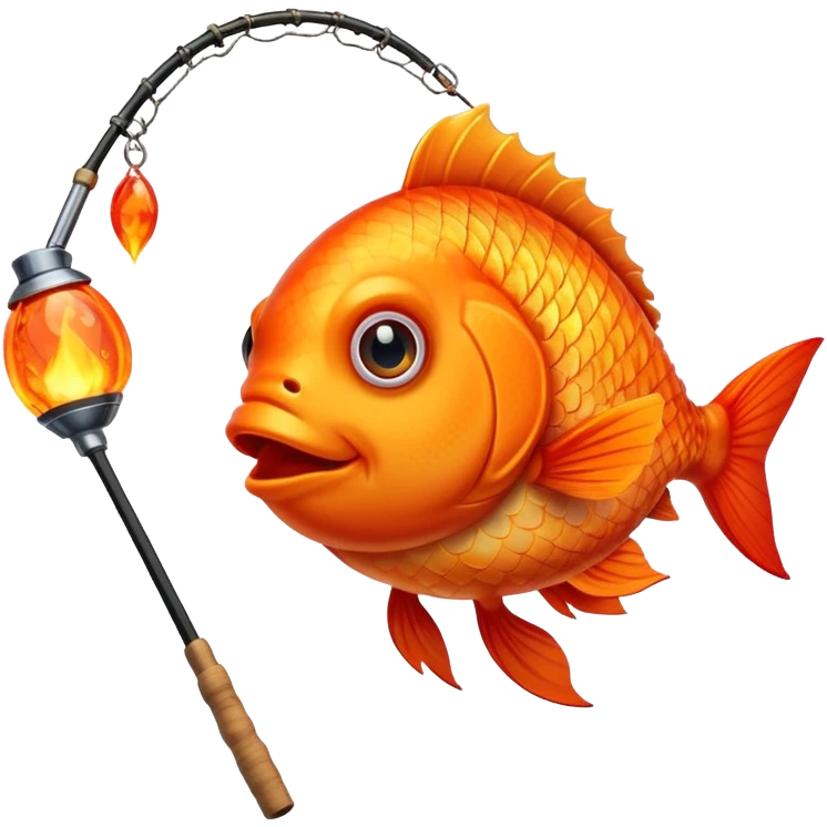 fire fishing rod fishing a fire fish emoji