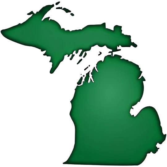 Michigan state shape with Flint location marked emoji