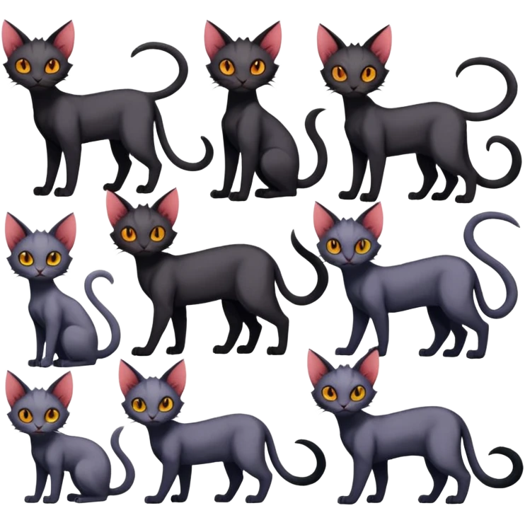 Black edgy Noivern-Noibat-Purloin-Torracat-Sphynx-Lykoi-Caracal-cat-Fakemon full-body emoji