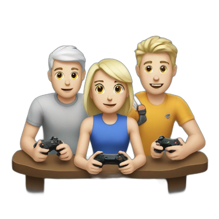 Three white buddies playing video games emoji