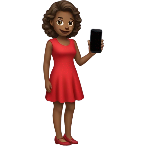 a girl in a red dress holding a cell phone emoji