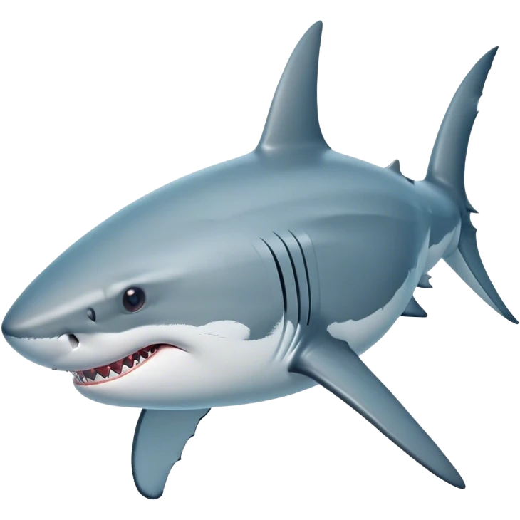 Beautiful and Majestic Great White Shark Portrait Emoji, Head and body resting peacefully with a serene, confident expression, showcasing its robust, torpedo-shaped form and a subtle, regal glint in its eyes, Simplified yet exquisitely endearing features, highly detailed, glowing with a soft, drowsy ocean light, high shine, relaxed and utterly majestic, stylized with an air of marine splendor, soft glowing outline, capturing the essence of a beautiful and majestic great white shark that feels destined to become the next viral icon of awe-inspiring ocean beauty! emoji