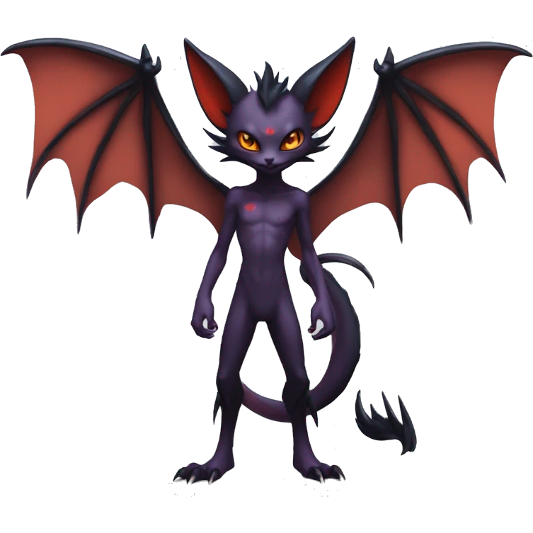  Anthro Kawaii Edgy Cool Vampiric Demonic Beautiful Noivern-Nargacuga-Litten with big Bat Ears full body emoji