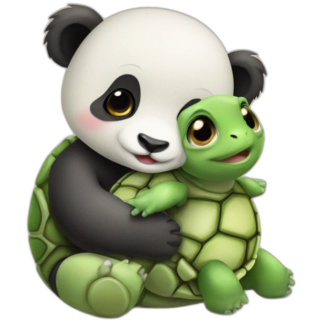 Baby panda hugs baby turtle emoji