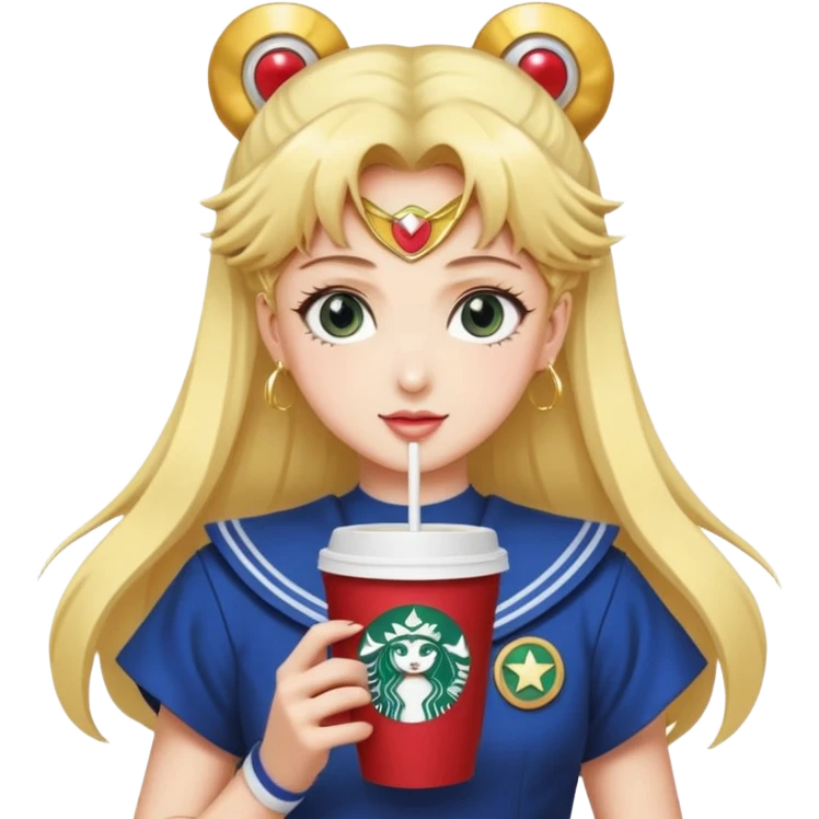 A sailor moon anime and hand and coffee and Starbucks emoji