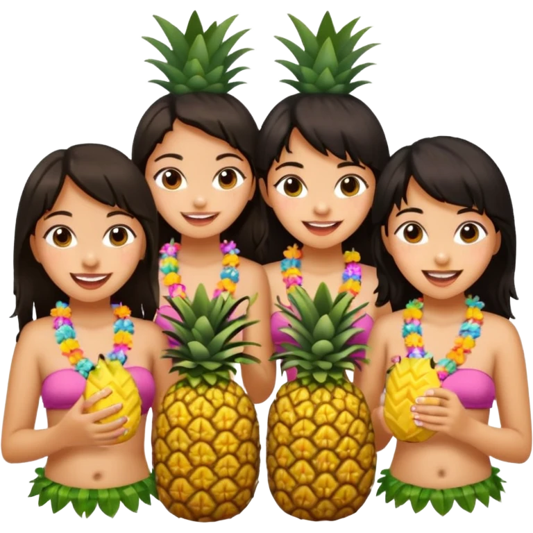 4 dark haired girls eating in Hawaii emoji