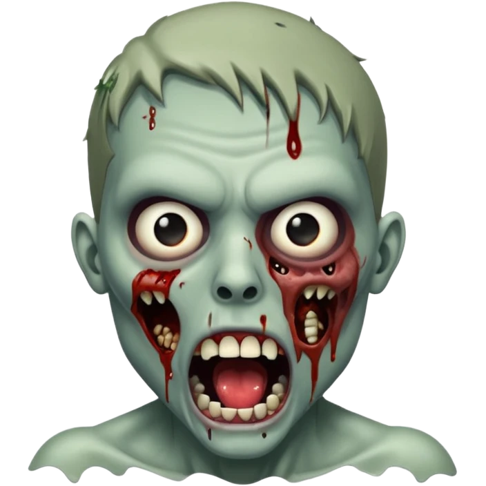 zombie with cuts on face and open mouth with fluid coming out of mouth emoji