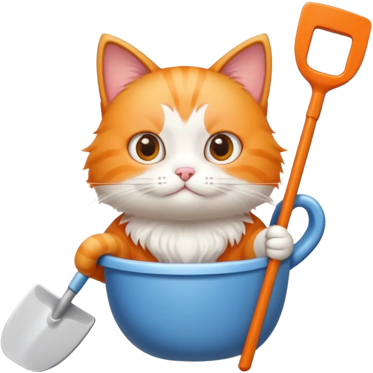A very cute cat holding a toilet shovel emoji
