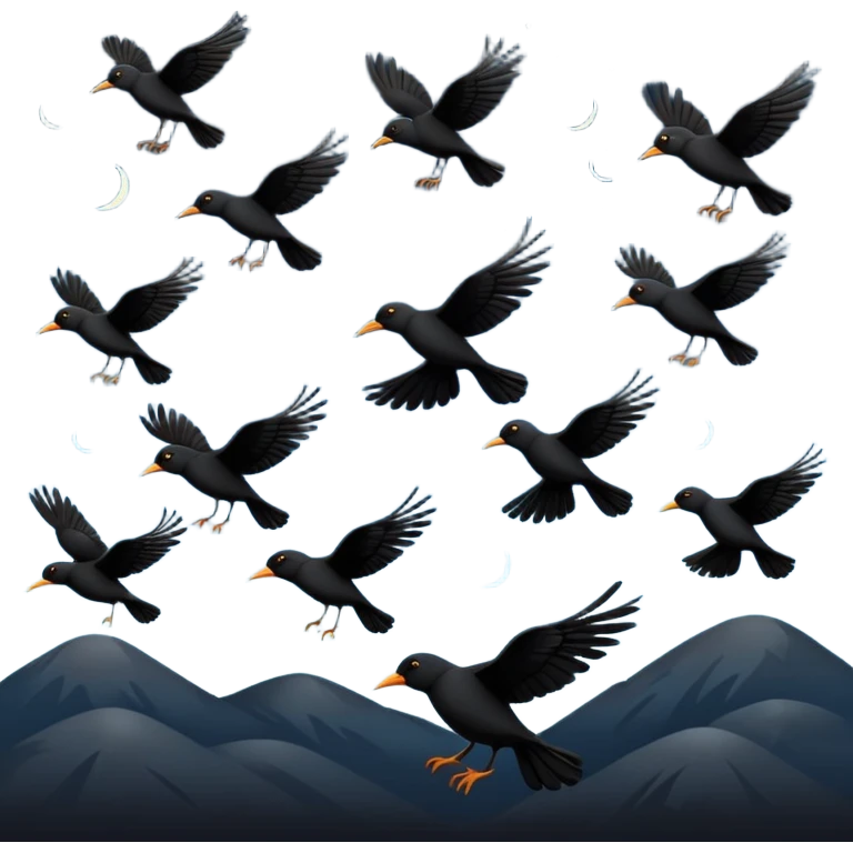Flying in one line multiple black birds emoji emoji