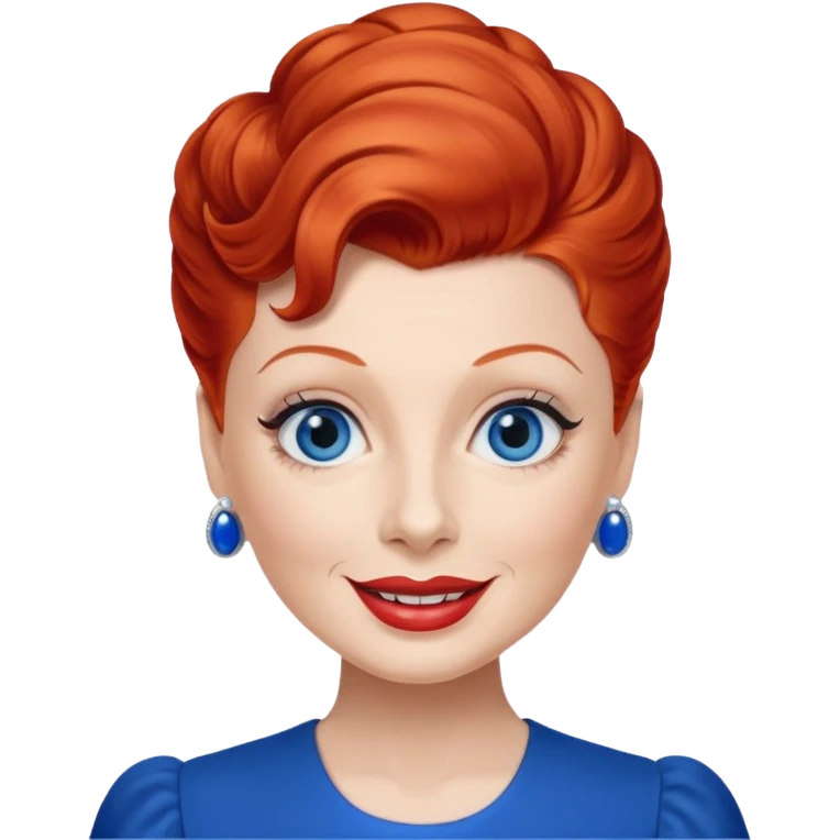 Lucille Ball with blue eyes, red hair, cobalt blue outfit emoji