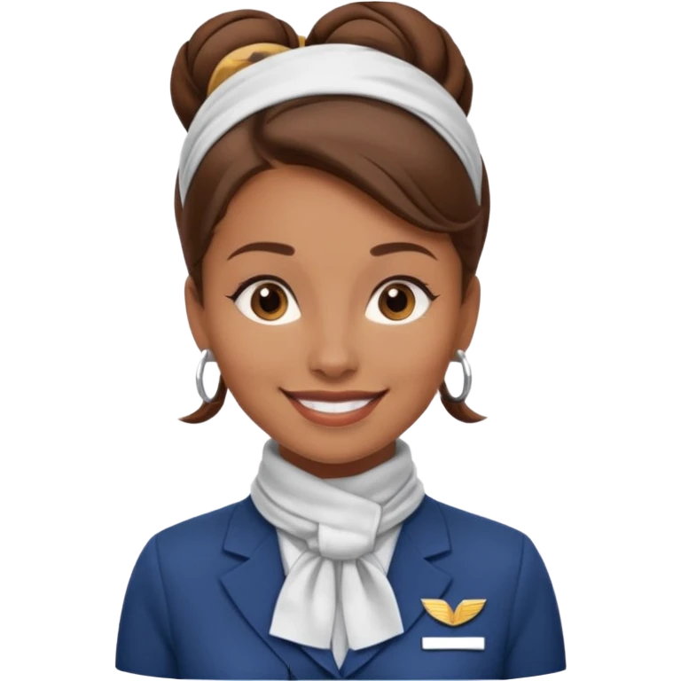  flight attendant, Light Brown skin, brown hair in one bun, neck scarf emoji