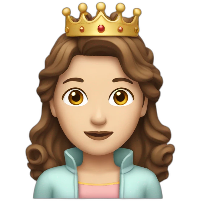 Woman with brown hair with a crown and brown eyes on a PC  emoji