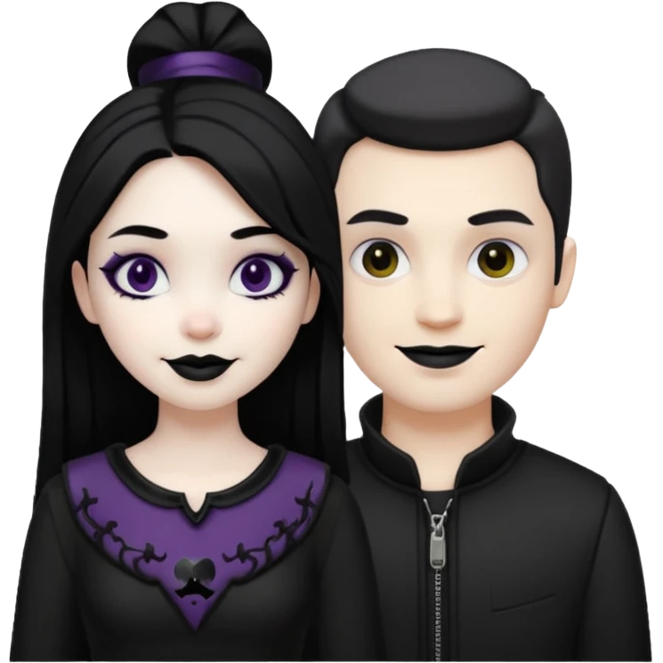 a goth girl standing behind a white guy emoji