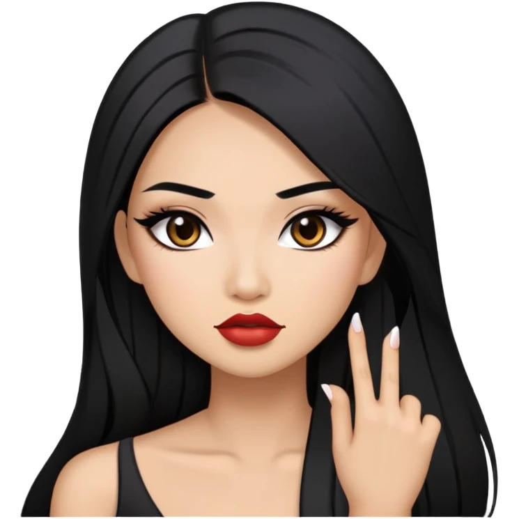 baddie with Asian and Latina features, long straight black hair, makeup emoji