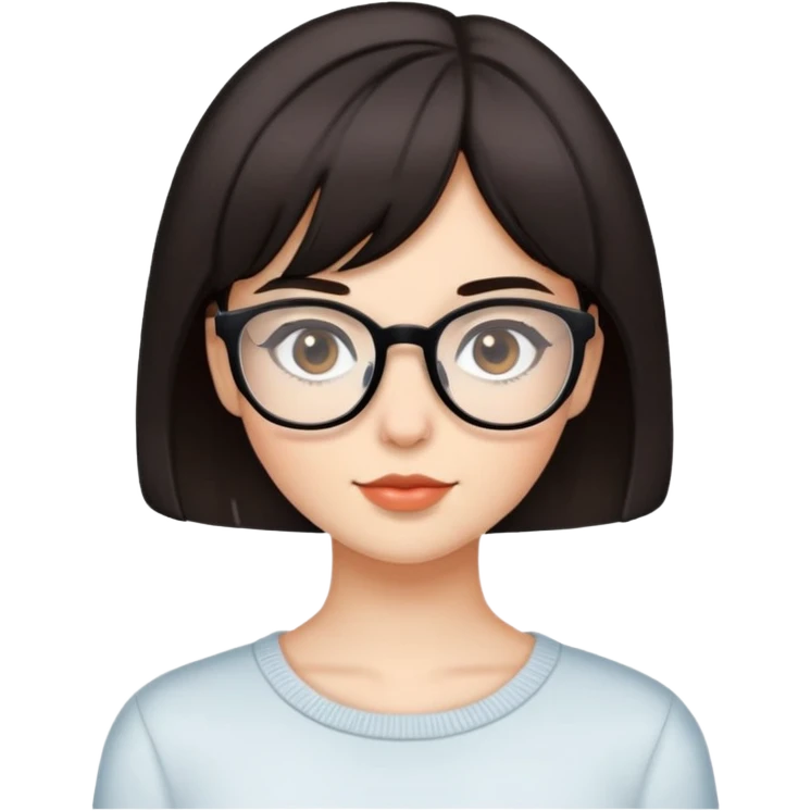 A pretty girl with short dark hair not black but not totally brown wearing glasses  emoji