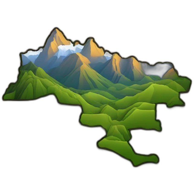 Colombia outline country with 3D effect of mountains and rivers emoji