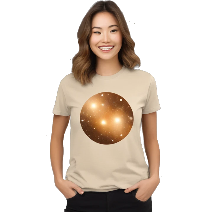 Person wearing vintage sepia T shirt with nebulas galaxies and constellations star map celestial illustration t shirt emoji