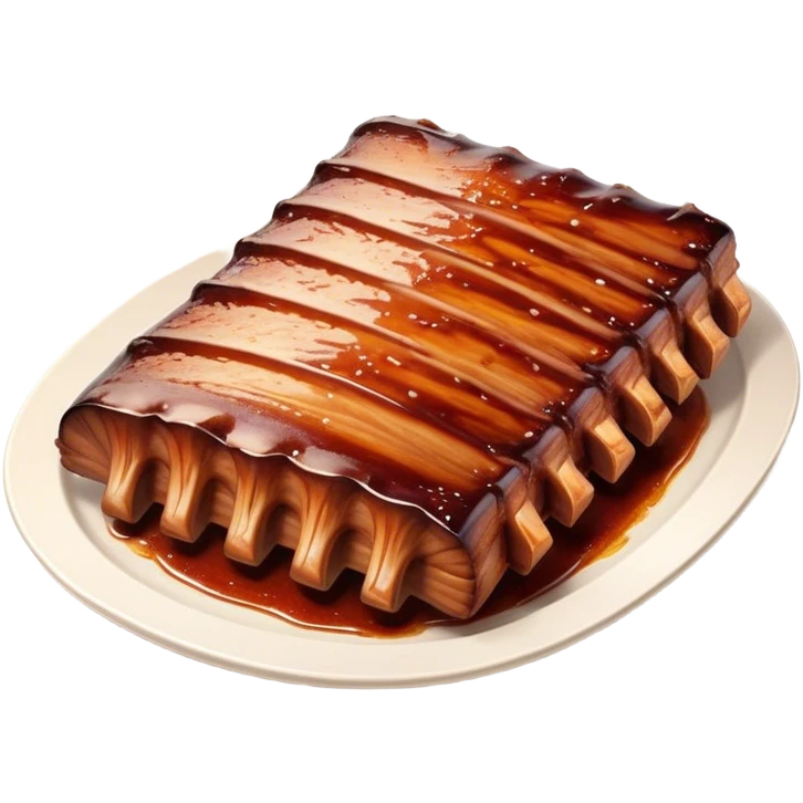 Cinematic Realistic Barbeque Ribs Dish Emoji, depicted as succulent, slow-cooked ribs with a sticky smoky glaze rendered with rich textures and dynamic, appetizing lighting. emoji