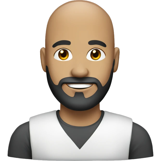 Man with black beard, bald, happy, working in tech emoji