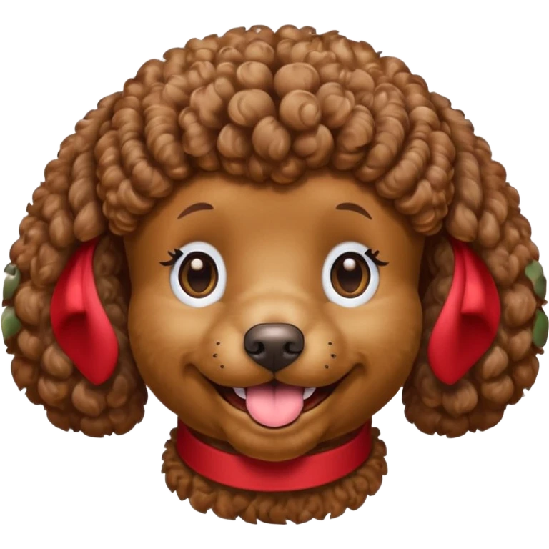 Head of a brown poodle, curly fur, smiling with closed mouth, no tongue showing
 emoji